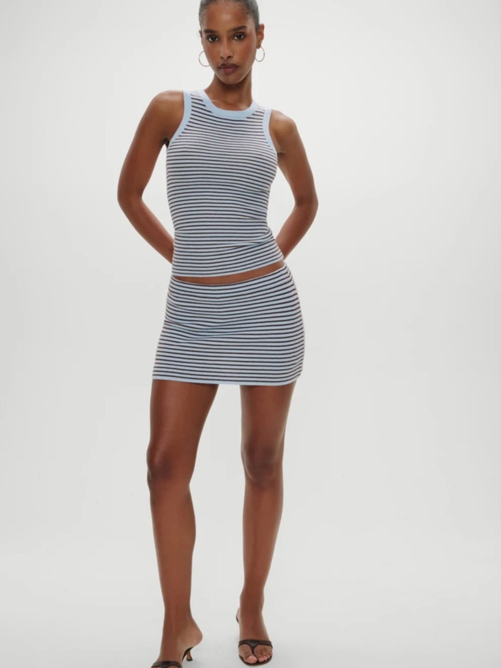 Frankie's Bikinis Blue and White Striped Knit Mini set